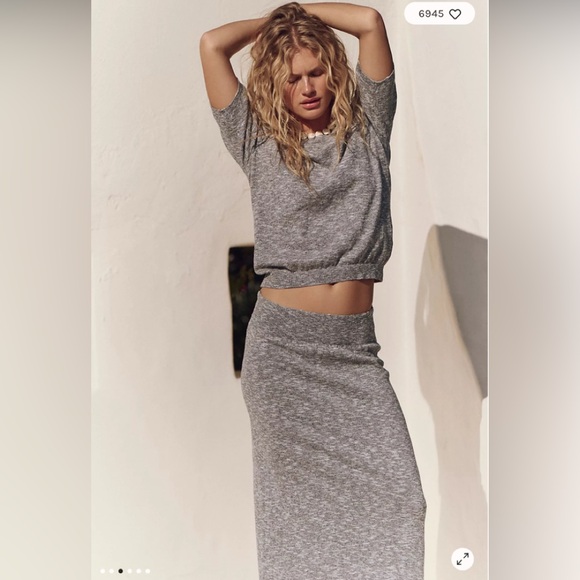 New Free People gray skirt sweater shirt set large $198 boho dress Anthropologie - Picture 3 of 12